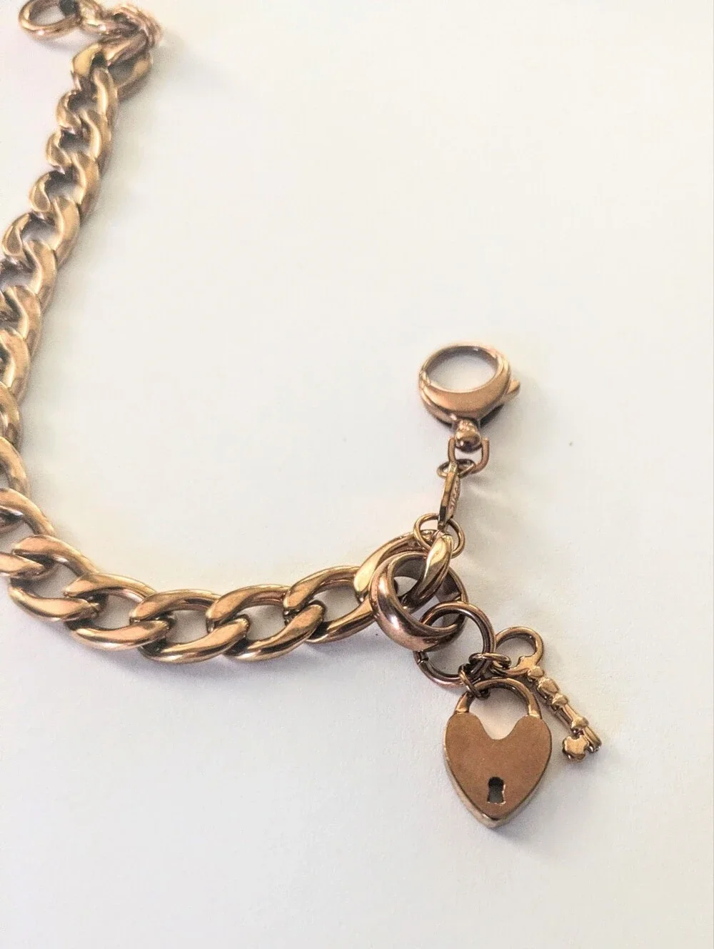 FOSSIL Rose Gold Tone  Pave Crystal Heart & Key Lock Starter Charm Bracelet